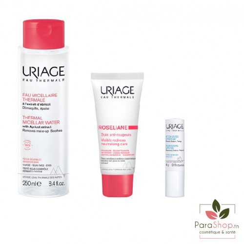URIAGE PACK Roseliane Soin Riche Anti Rougeurs + Eau Micellaire Peaux Sensibles 250ML + Stick Levres Hydratant