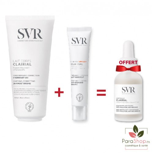 SVR CLAIRIAL PACK Lait de Corps 200ML + CREME SPF50 + Ampoule anti Taches Gratuite