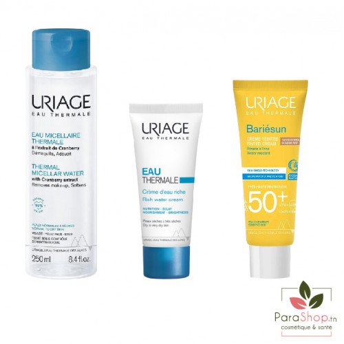 URIAGE PACK Creme D’eau Riche + Eau Micellaire Thermale PNS + Bariesun Creme Teintee Dorée