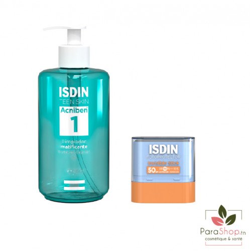 ISDIN PACK ACNIBEN GEL NETTOYANT 400ML + STICK INVISIBLE SOLAIRE SPF50