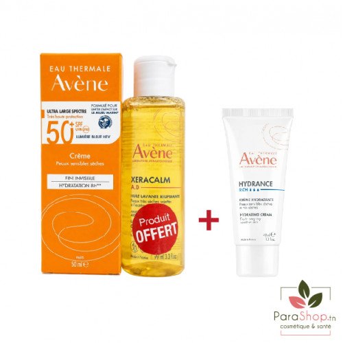 AVENE PACK Creme Solaire Spf50 + Hydrance Riche + Xeracalm Ad Huile Lavante 100ML OFFERTE