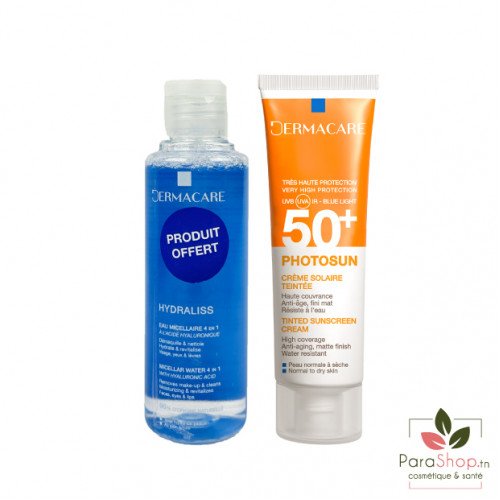 DERMACARE PACK PHOTOSUN Creme Teintee Peaux Normales à Seches  1.5 + Eau Micellaire 170ML OFFERTE